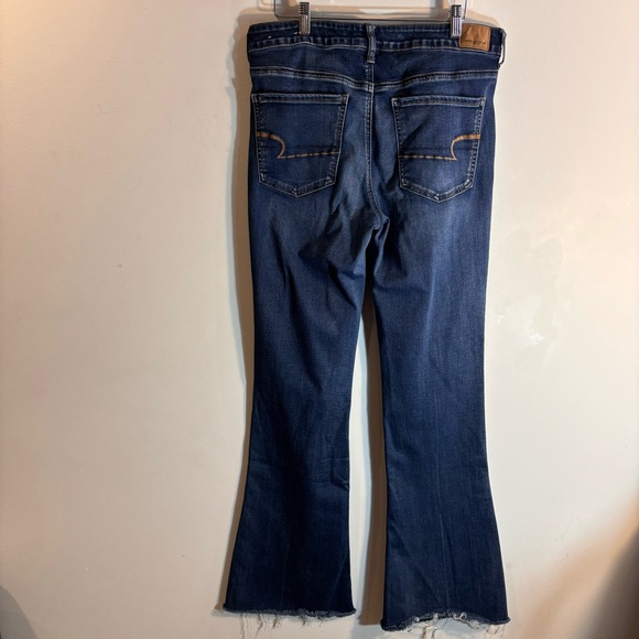 AMERICAN EAGLE Sz 14 Jeans High Rise Slim Flare Mid-Wash Wiskering Stretch - Picture 7 of 13